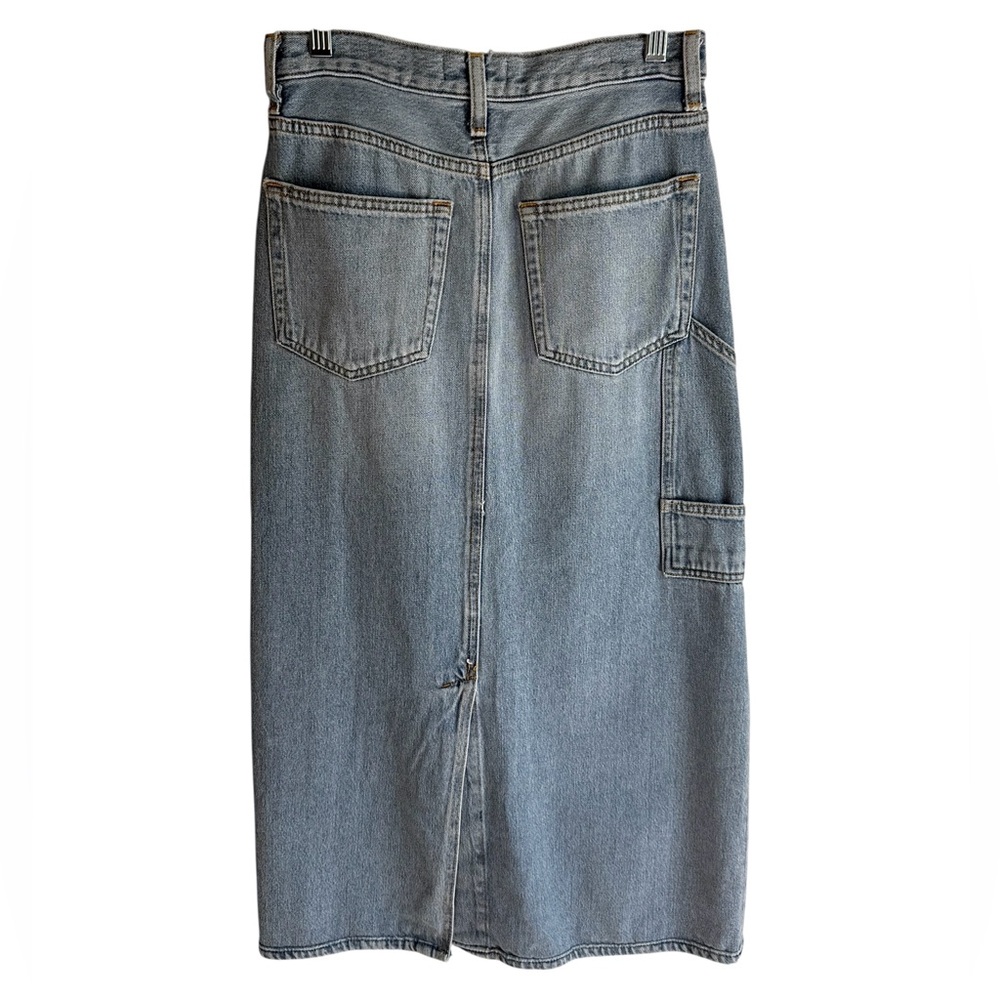COS Mid Rise 90s Faded Light Blue Pocketed Denim Midi Skirt Size 2 - Picture 2 of 7